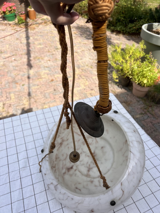 Image 1 of Lampada a sospensione in stile Art Déco in marmo bianco grigio