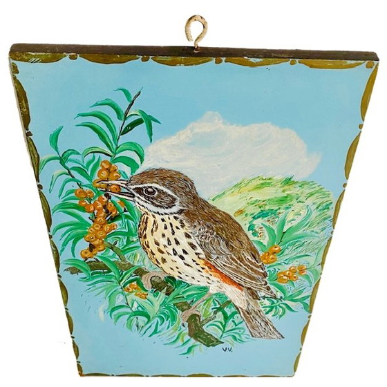 Image 1 of Pittura d'uccello d'epoca pittura ad olio passero