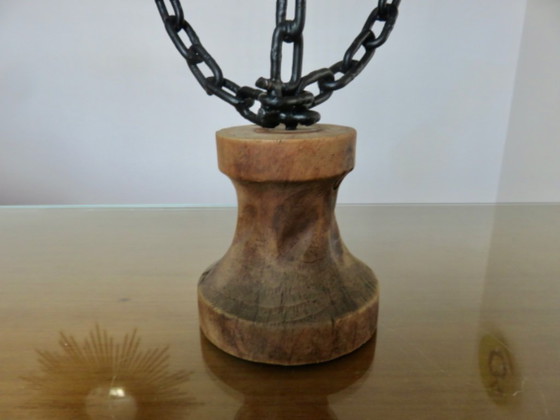 Image 1 of Candeliere brutalista, metallo e legno, anni '20