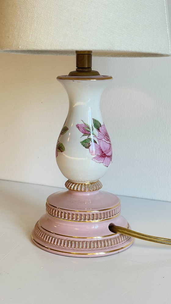 Image 1 of Ceramic Lamp, Italy, Roses and Gold