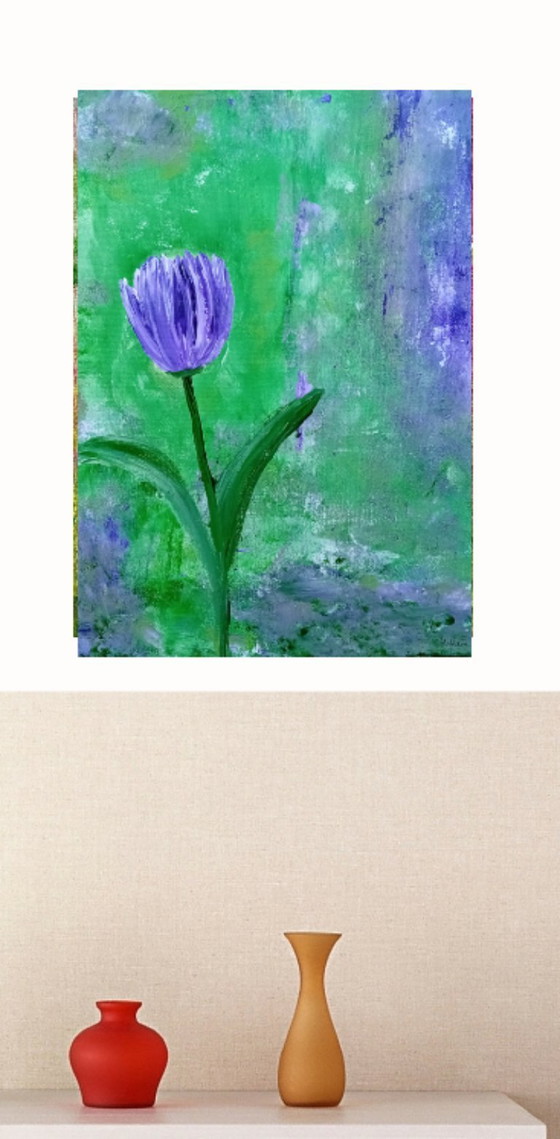 Image 1 of Schilderij paarse tulp
