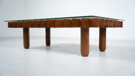 Image 1 of Mid-Century Couchtisch aus Holz und Glas im Stil von Gianfranco Frattini, Italien, 1970er Jahre