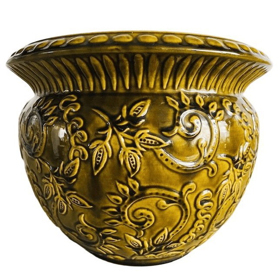 Image 1 of Maceta vintage de mayólica Uebelacker Keramik de mediados de siglo, XL, 28 cm, Alemania Occidental, década de 1960