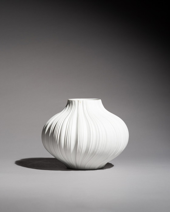 Image 1 of Rosenthal Vase Duo Martin Freyer Bisque Porcelain Plissée Iconic Design 2. Wahl 