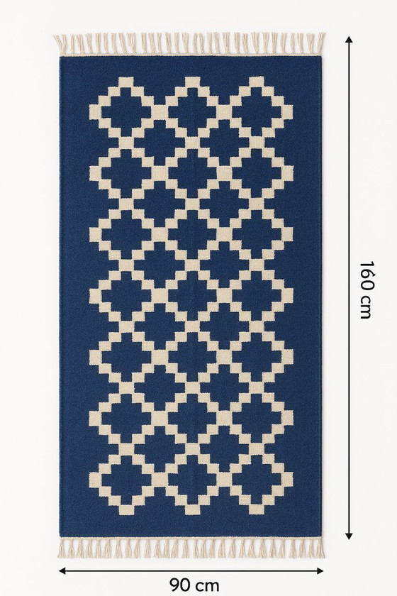 Image 1 of Senon Kelim Läufer 90 × 160 cm - Handgefertigt in Ägypten - Blauer Diamant, Flachgewebe