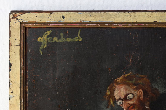 Image 1 of Peinture sur bois du 20e siècle signée S. Gil représentant un violoncelliste dans un théâtre à Paris