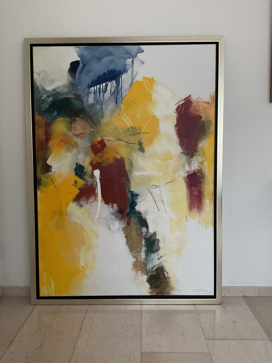 Image 1 of Kleurrijke abstracte compositie van acrylverf op doek