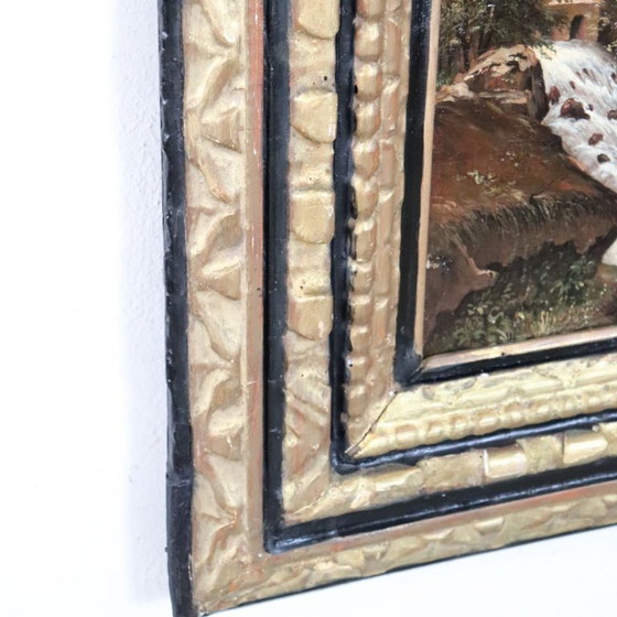 Image 1 of Paisaje con castillo, óleo sobre lienzo, firmado M.G., Italia, siglo XVIII.