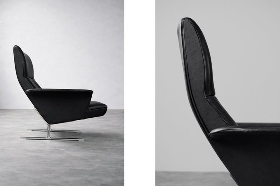 Image 1 of Vintage Mid-Century Modern Danish Black Leather Lounge Chair by Georg Thams for A/S Vejen Polstermöbelfabrik, 1960s