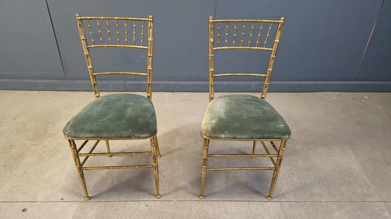 Image 1 of Coppia di sedie in ottone effetto bambù, anni '60