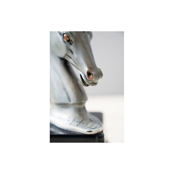 Image 1 of Pair of vintage horse head sculptures laminated in 925 silver by Marcello Giorgio, 1980