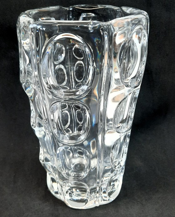 Image 1 of (W009) Ikonisches tschechisches Glas der Moderne: Vase mit konkaven ovalen Linsen – Sklo Union, 1960er-1970er Jahre