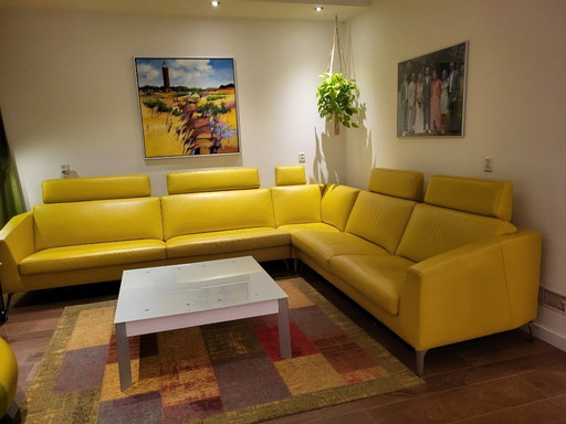 Divano angolare Gealux Trones, pelle gialla, 300x330, nuovo