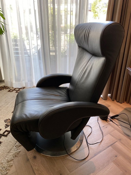 Fauteuil relax électrique en cuir gris Leolux Helical en état neuf