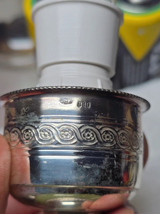 Image 1 of Atemberaubende Tischlampe aus 800er Silber & Onyx – 1950er Jahre – Originalzustand