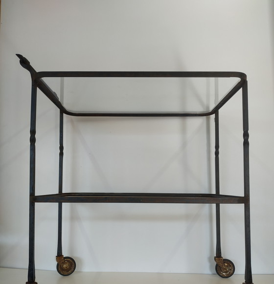 Image 1 of Carrello da giardino in metallo Brocante Carrello da portata Tavolo da giardino Piatti in vetro