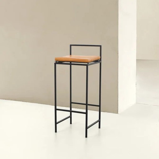 2 x Nahka bar stools black metal incl leather cushions