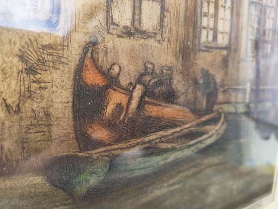 Colored Etching Alfred Van Neste – Atmospheric Cityscape (Framed) – Art, Glass, Metal (photo 4 of 10)