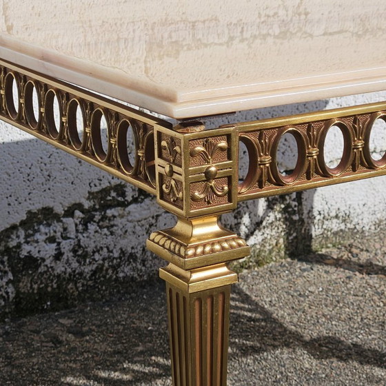 Image 1 of Tavolino da caffè vintage francese in marmo e ottone - Tavolo da cocktail - Tavolo da salotto - Stile Regency - Anni '70