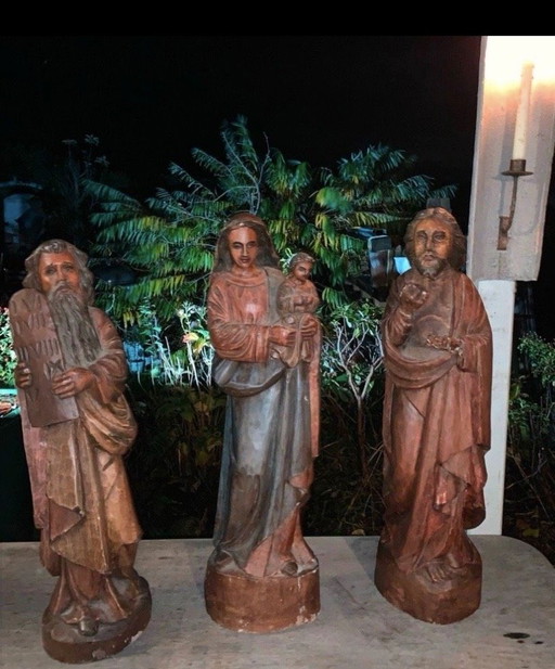Ensemble de 3 grandes statues sacrées en bois (la Vierge et Moïse) – bois massif, jusqu'à 63 cm, avec (photo 2 of 10)