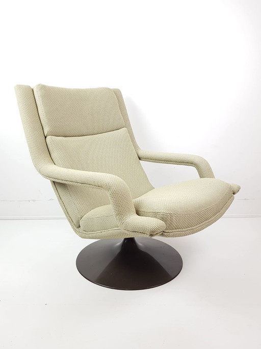 Sillón Artifort vintage f140 | Tapicería de tela amarillo-gris