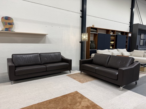 Leolux Antonia Sofa-Set, 3- und 2,5-Sitzer, braunes Leder