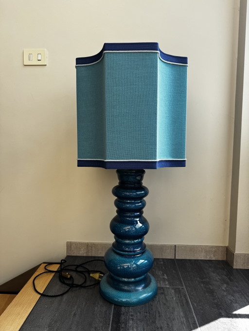Lampada da tavolo vintage in ceramica blu