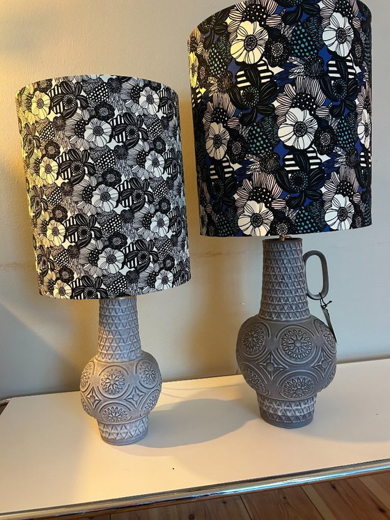 Image 1 of  2er Set brutalistische Keramik Vasenlampen, Bodo Mans für Bay Keramik, West Germany, 1960er