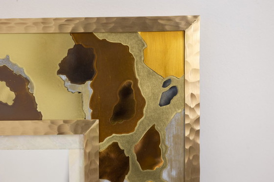 Image 1 of Mirror in marquetry of oxidized and patinated brass. Artist's work