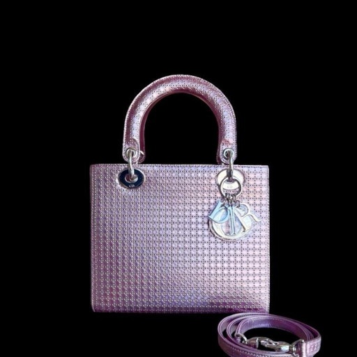 DIOR LADY MEDIUM - MICRO-CANNAGE METALLIC ROZE ZILVEREN BESLAG