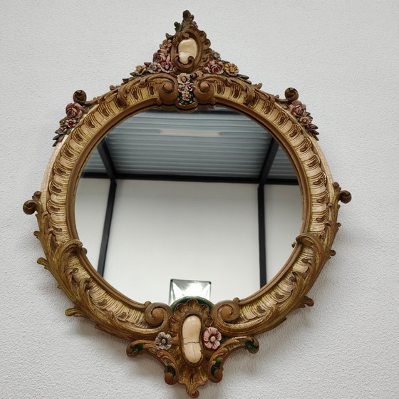 Image 1 of Miroir rond vintage baroque, brocante, rococo, miroir de cheminée