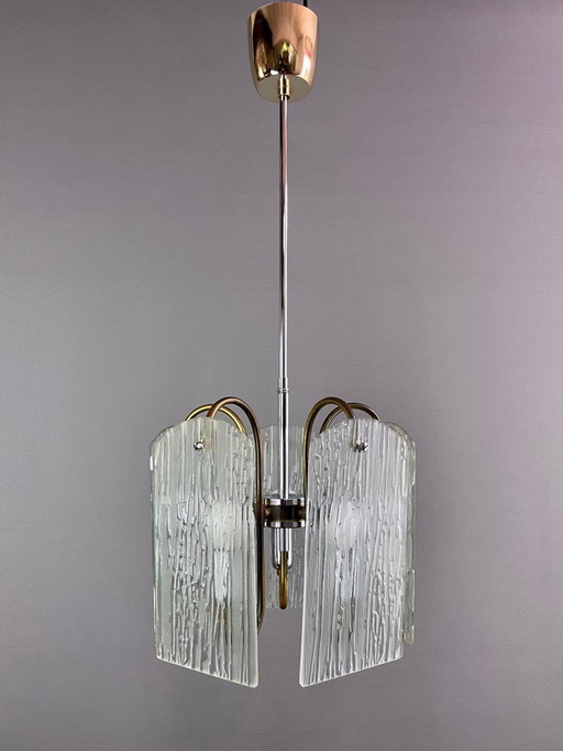 Lampada a sospensione a cinque luci in ottone/cromo di metà secolo moderno del 1960