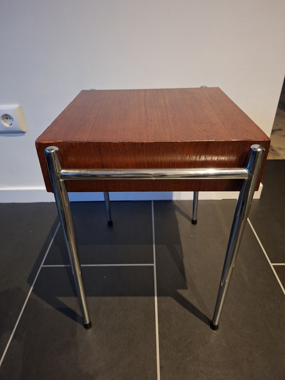Tavolino anni Sessanta con cassetto contenitore – Tavolini, Wood, Chrome (photo 5 of 8)