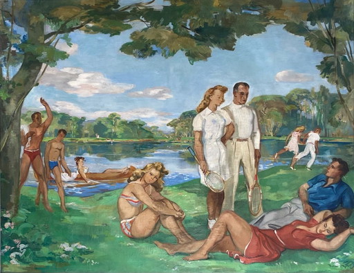 Paul Girol, Large oil on canvas, 1955