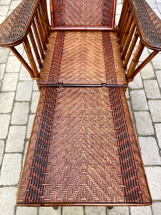 Antieke Verstelbare Rotan Chaise Longue Met Voetensteun, Vroege 20e Eeuw – Verstelbare relaxstoel, Bamboo (photo 8 of 12)