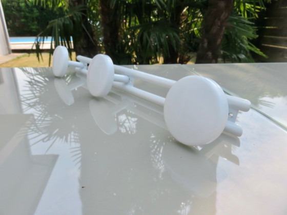 Image 1 of White Lacquered Metal Coat Rack with 3 Coat Hooks, 80s', wall-mounted