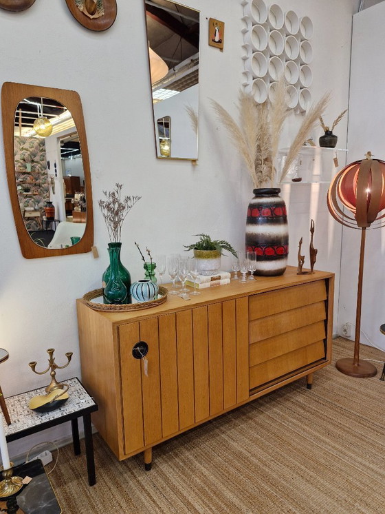 Image 1 of Sideboard sliding door and drawers with black handle 70s