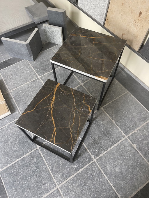 Bijzettafel set met marmeren plateau 