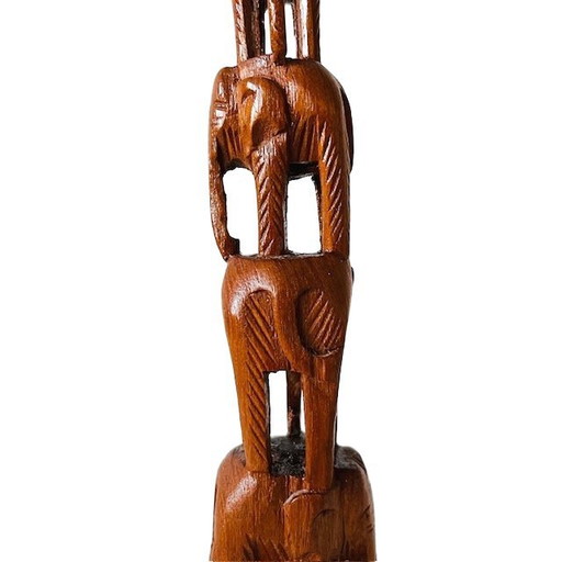 Vintage carved wooden elephant totem pole elephant tower