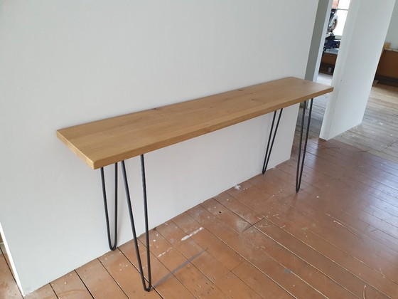Table en chêne massif / table d'appoint, design industriel, Tables d'appoint, Autre, Marron (photo 5 sur 5)
