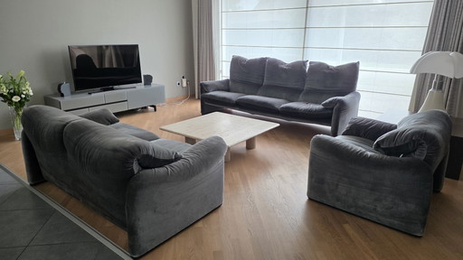 Bankstel Met 3-Zit, 2-Zit En Loungezit Maralunga Van Cassina – Velvet, Textile