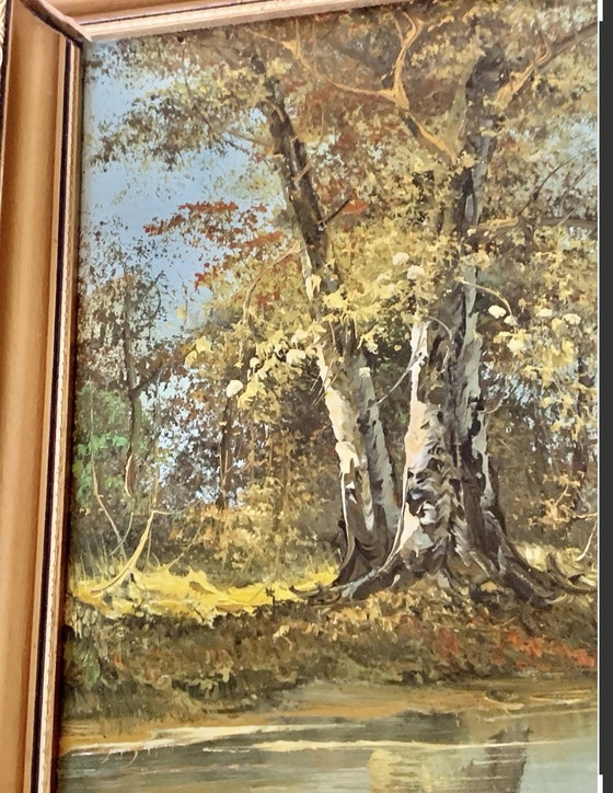 Paesaggio autunnale - anni '50/'60 - firmato – Dipinti e disegni, Tela, Legno (photo 7 of 10)