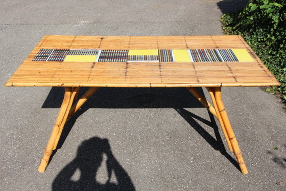 Image 1 of Table haute en céramique et rotin de Audoux Minet et Roger Capron