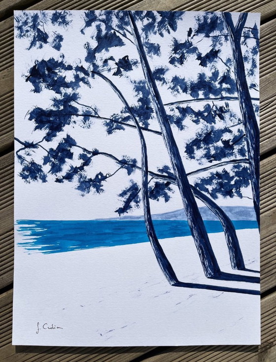 Image 1 of Oost-Indische inkt op wit fabriano papier 300g Onderwerp: Cap Coz Formaat 40x30 cm.