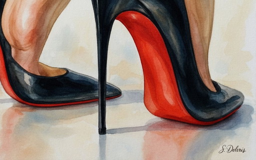 Watercolor on Acrylic Canvas "Louboutin Forever" - (60x60 Cm)