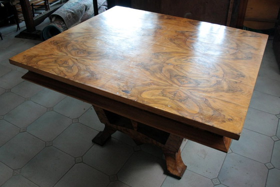Image 1 of Table de salle à manger Art Déco, bois d'olivier, Italie, Rome, design unique, 1933
