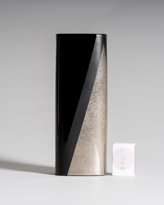 Image 1 of Helmut Drexler for Rosenthal, “Platinnebel” Vase Trio, Porcelaine Noire with Platinum, 1980s