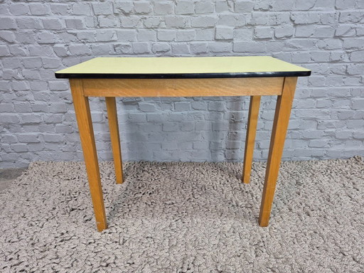 Vintage Design Wooden Kitchen Table with Lemon Yellow Formica Top – The Netherlands, 1950s