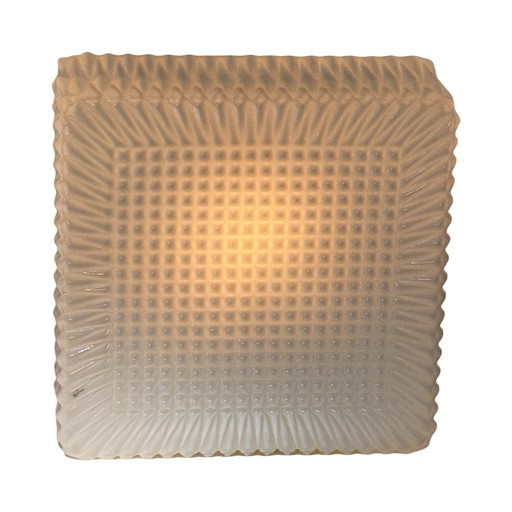 Art deco (stijl) - Plafond- of wandlamp met opaalglas en metalen voet - ca. 1960, Tsjechoslowakije