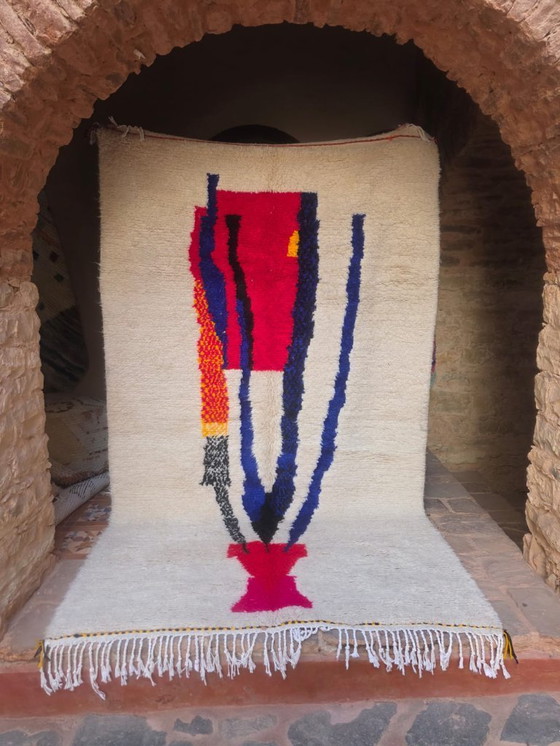 Image 1 of Abstract Azilal Cream & Blue Moroccan rug 250 x 155 cm